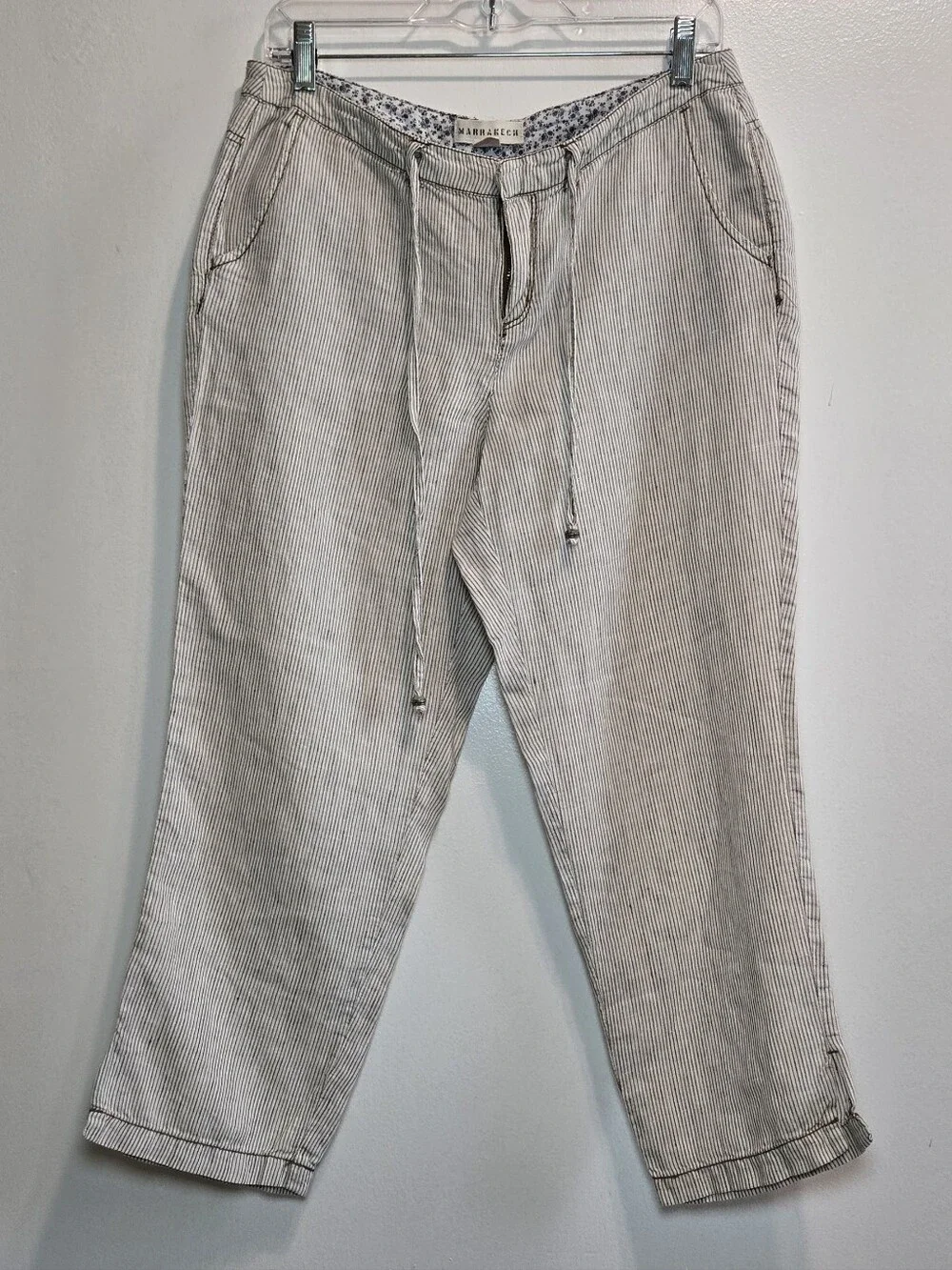 100% Linen Antropologie, Marrakech Cropped Paden Linen Trousers Pants Size 28 - Picture 3 of 12